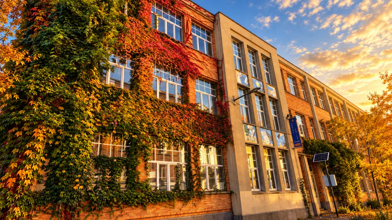 La façade de l'école Henri Frick en automne