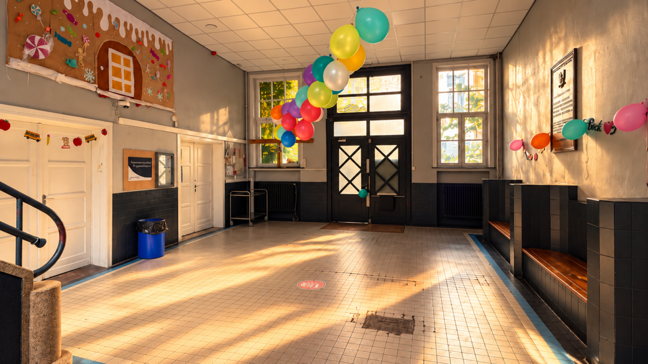 Le hall d'entrée de l'école
