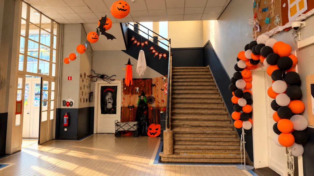 L'escalier décoré pour Halloween
