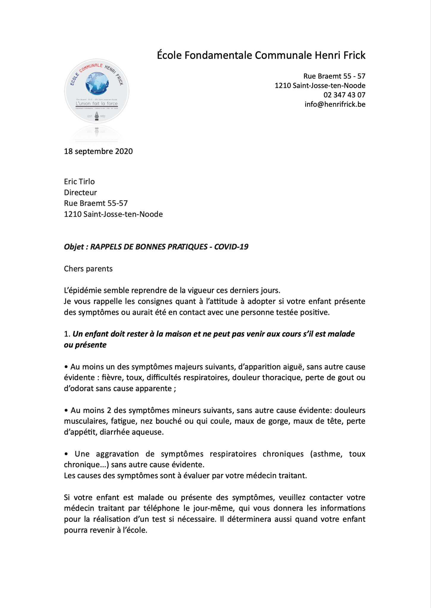 Information importante aux parents